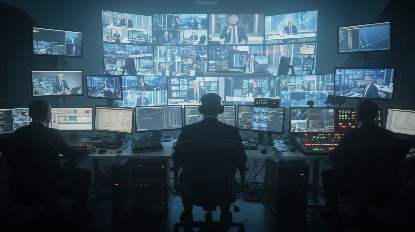 TV control room during a tense live broadcast moment